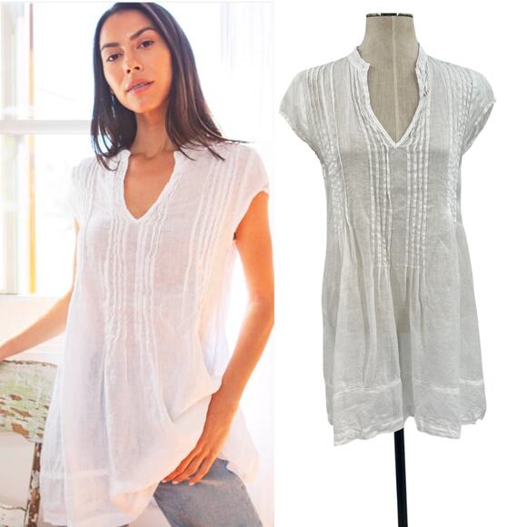 CP Shades Regina Tunic Mini Dress V-Neck Linen Pintuck White Size XS - Picture 1 of 14